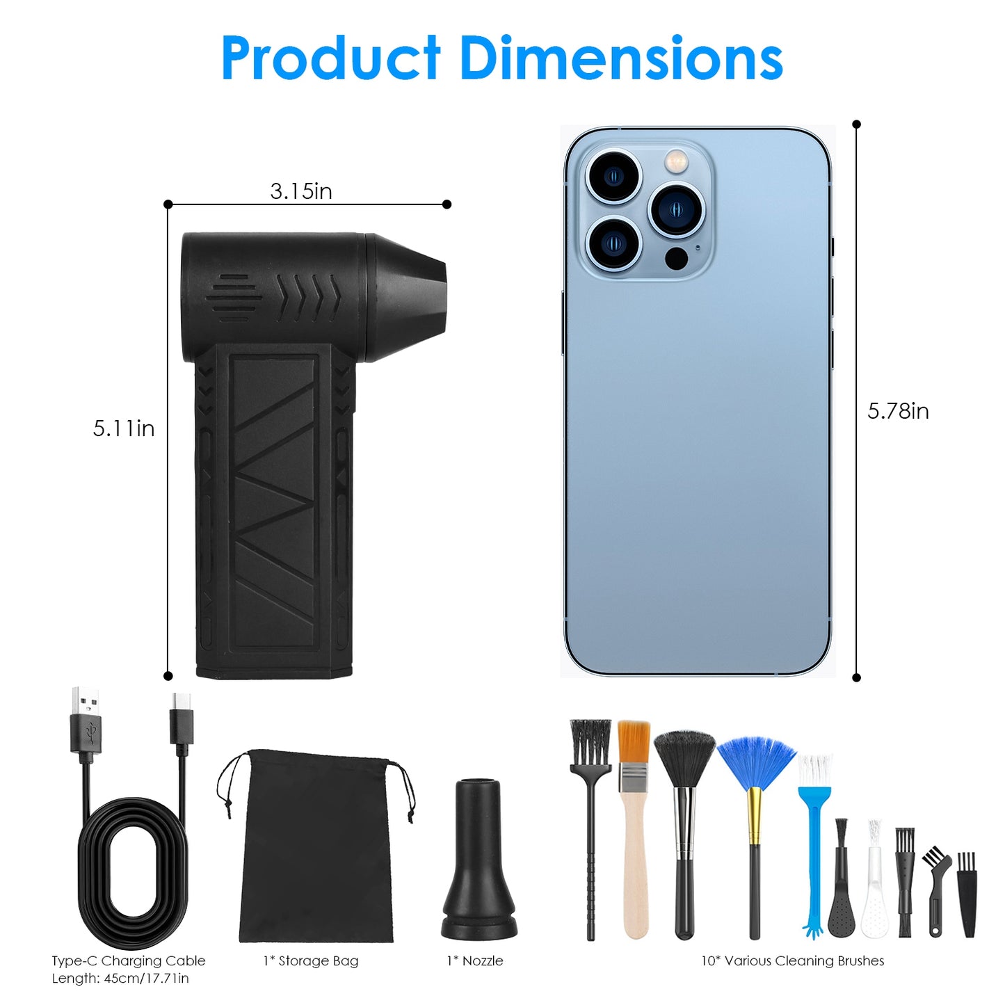 1Pc Compressed Air Duster with LED Light up to 150000RPM Speed for PC Keyboard Cleaning High Speed Rechargeable Cordless Air Blower with 4 Speeds for Home Car Outdoor