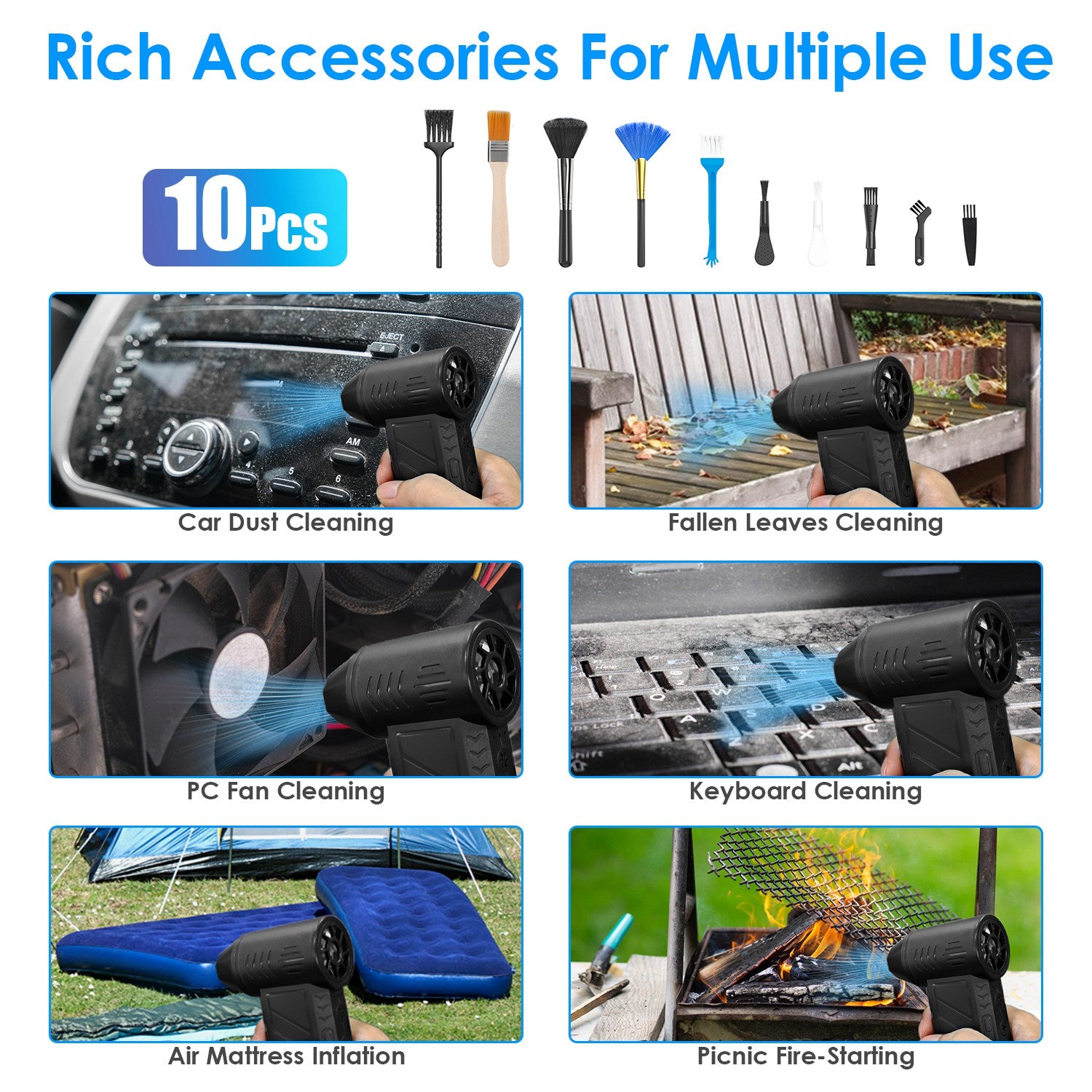 1Pc Compressed Air Duster with LED Light up to 150000RPM Speed for PC Keyboard Cleaning High Speed Rechargeable Cordless Air Blower with 4 Speeds for Home Car Outdoor